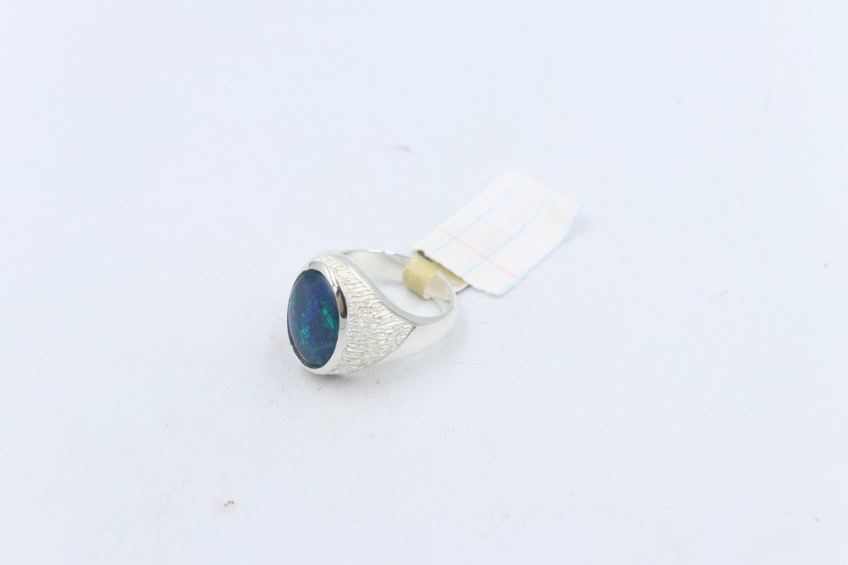 Stg Silver Mens Ring with Triplet Opal