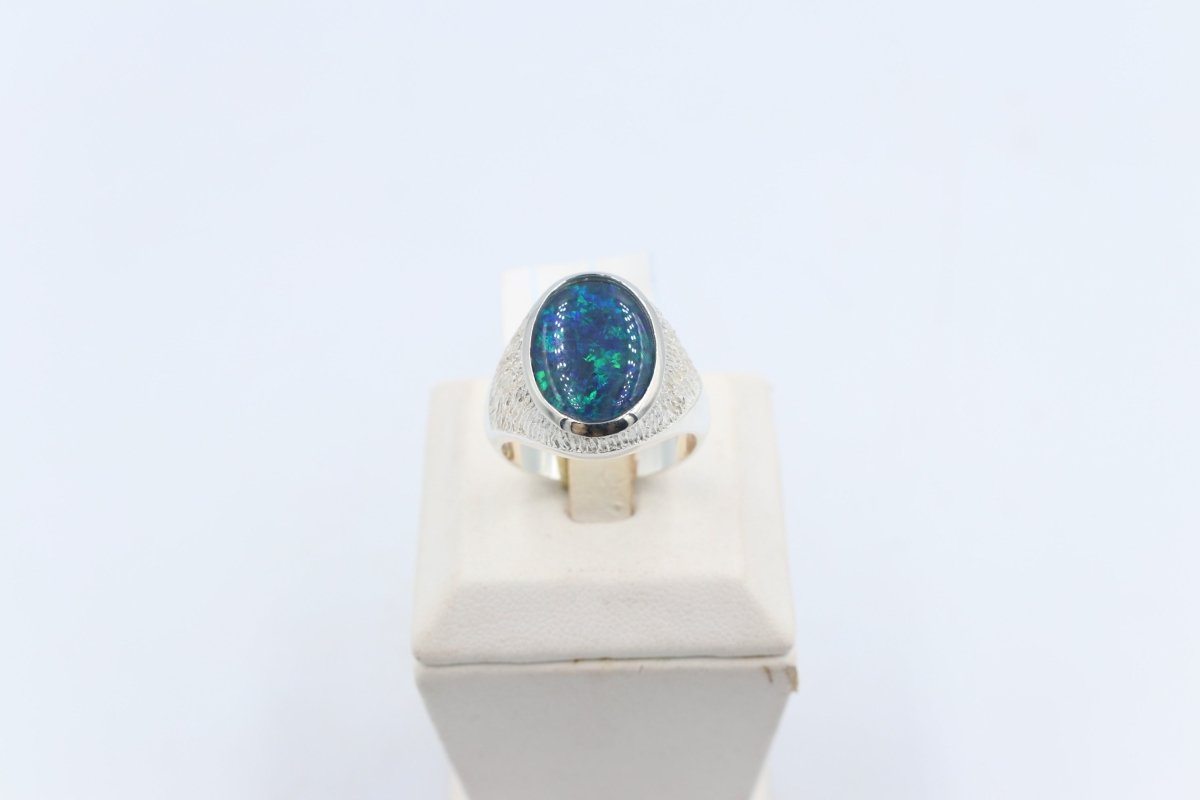 Stg Silver Mens Ring with Triplet Opal