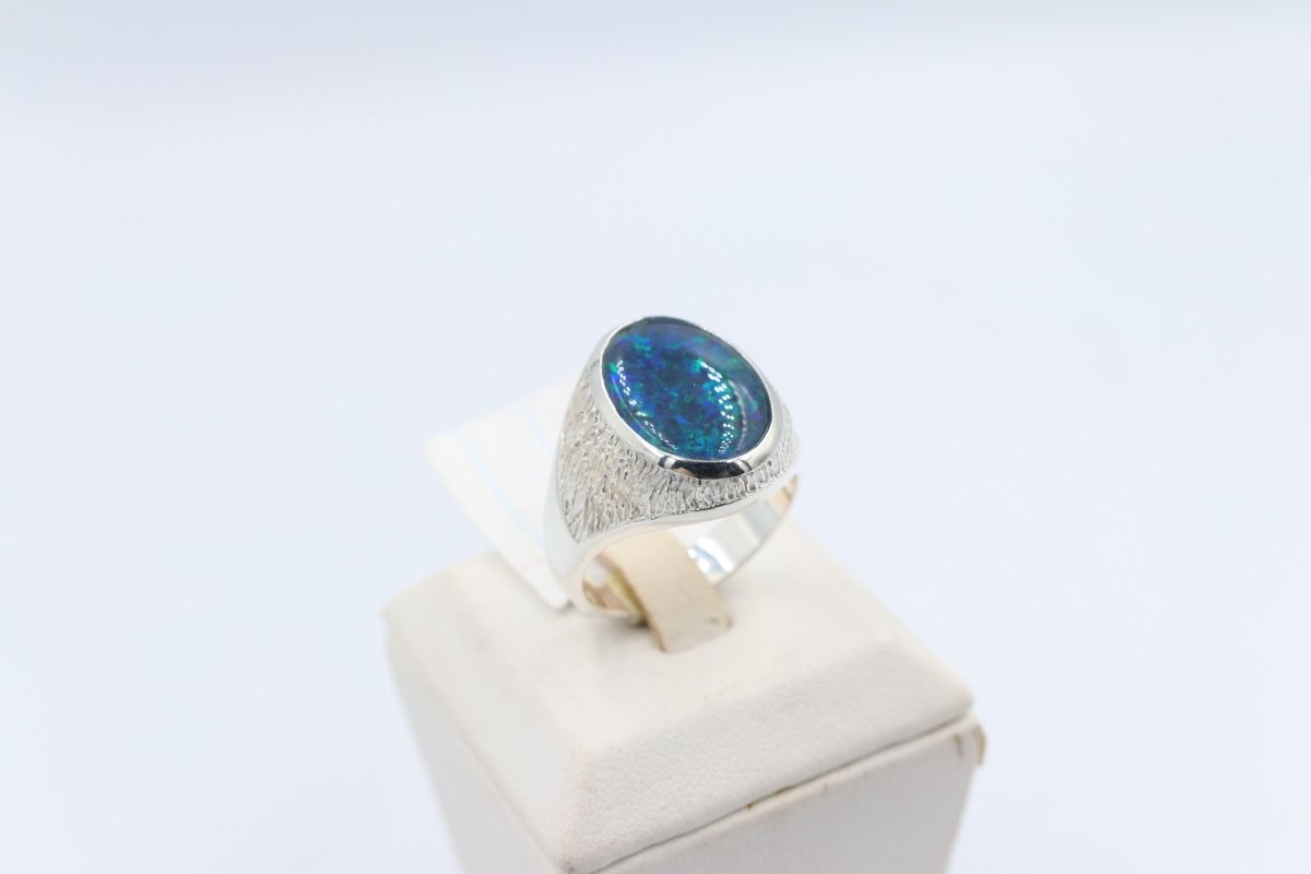 Stg Silver Mens Ring with Triplet Opal