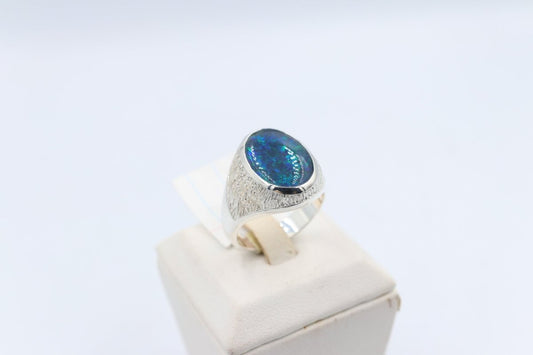 Stg Silver Mens Ring with Triplet Opal