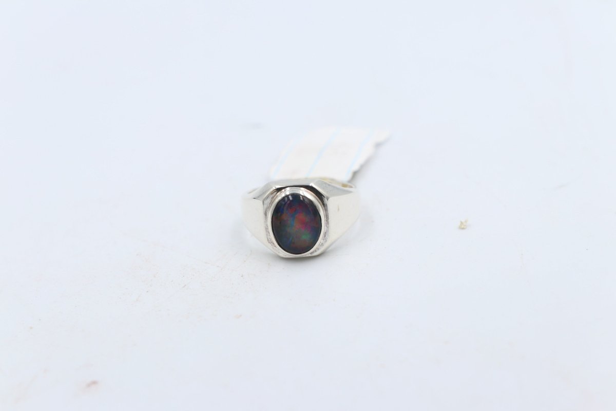 Stg Silver Mens Ring with Triplet Opal