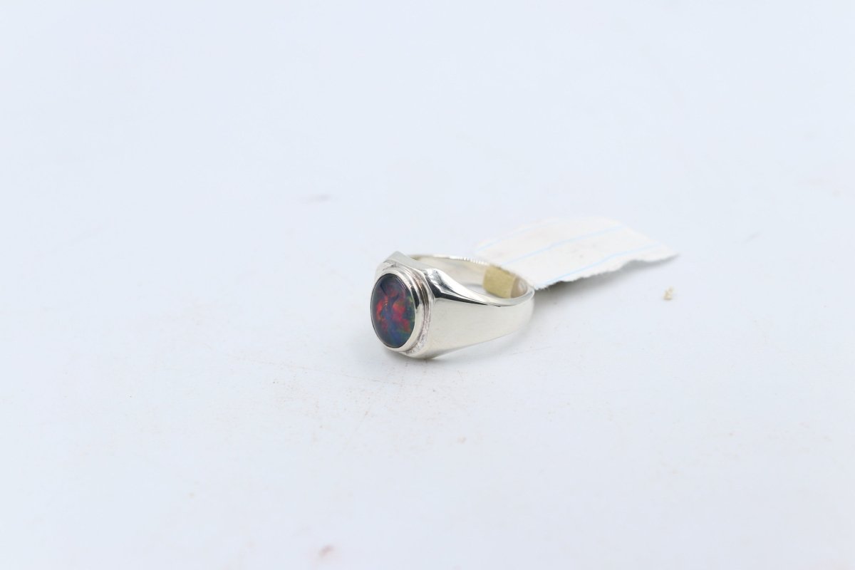 Stg Silver Mens Ring with Triplet Opal