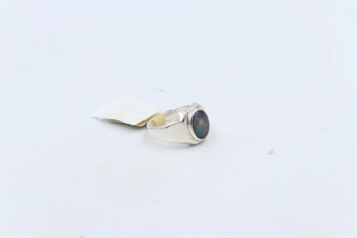 Stg Silver Mens Ring with Triplet Opal