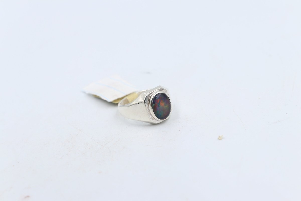 Stg Silver Mens Ring with Triplet Opal