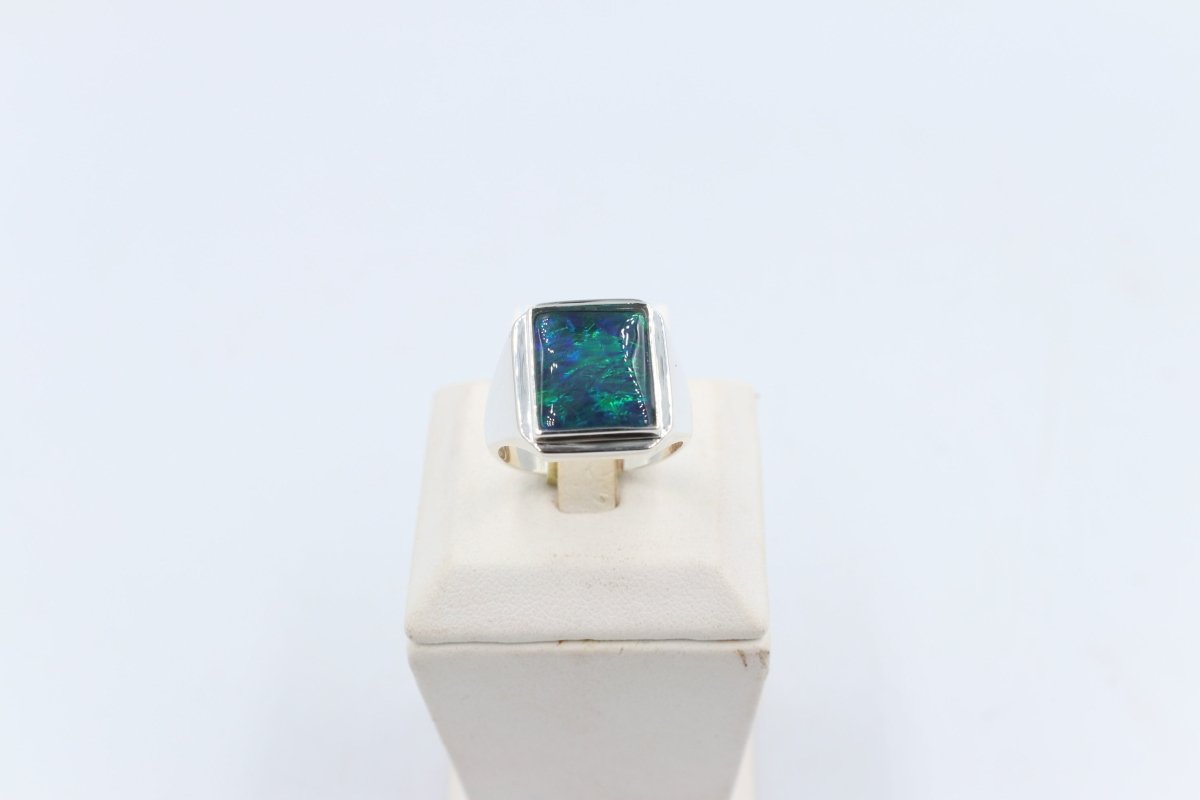 Stg SIlver Mens Opal Ring
