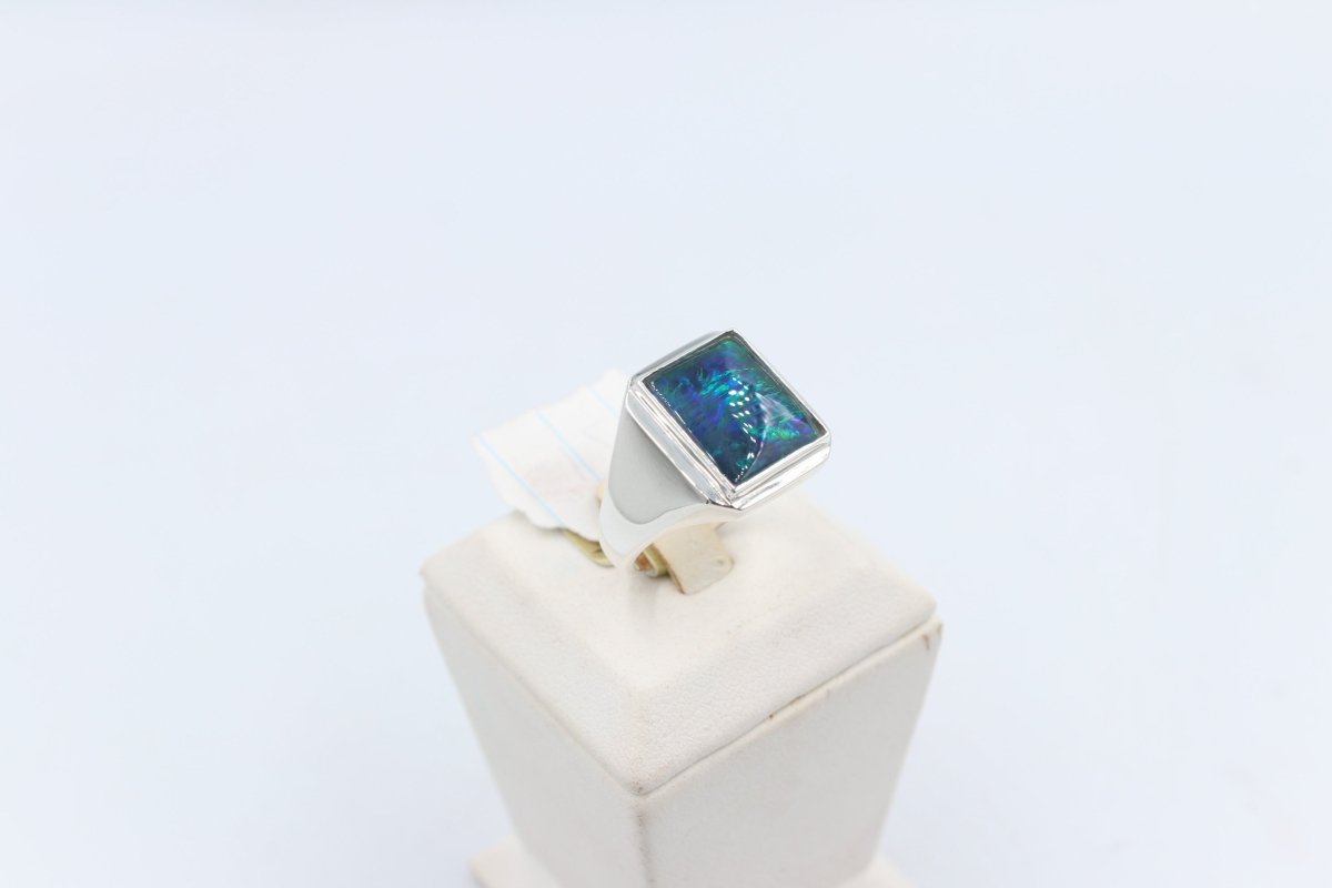 Stg SIlver Mens Opal Ring