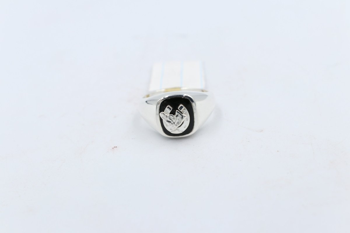 Stg Silver Mens Ring with Black Onyx  & silver Horsehead