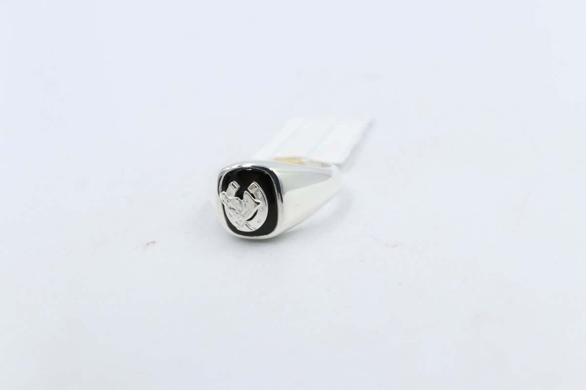 Stg Silver Mens Ring with Black Onyx  & silver Horsehead