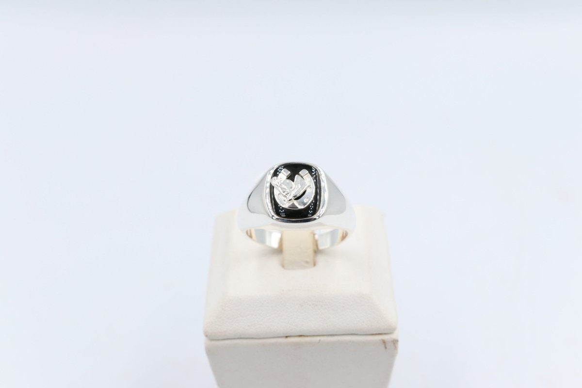 Stg Silver Mens Ring with Black Onyx  & silver Horsehead