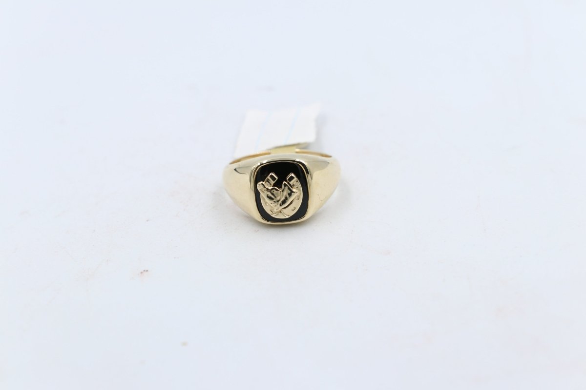 9ct Mens Ring with Black Onyx  & silver Horsehead