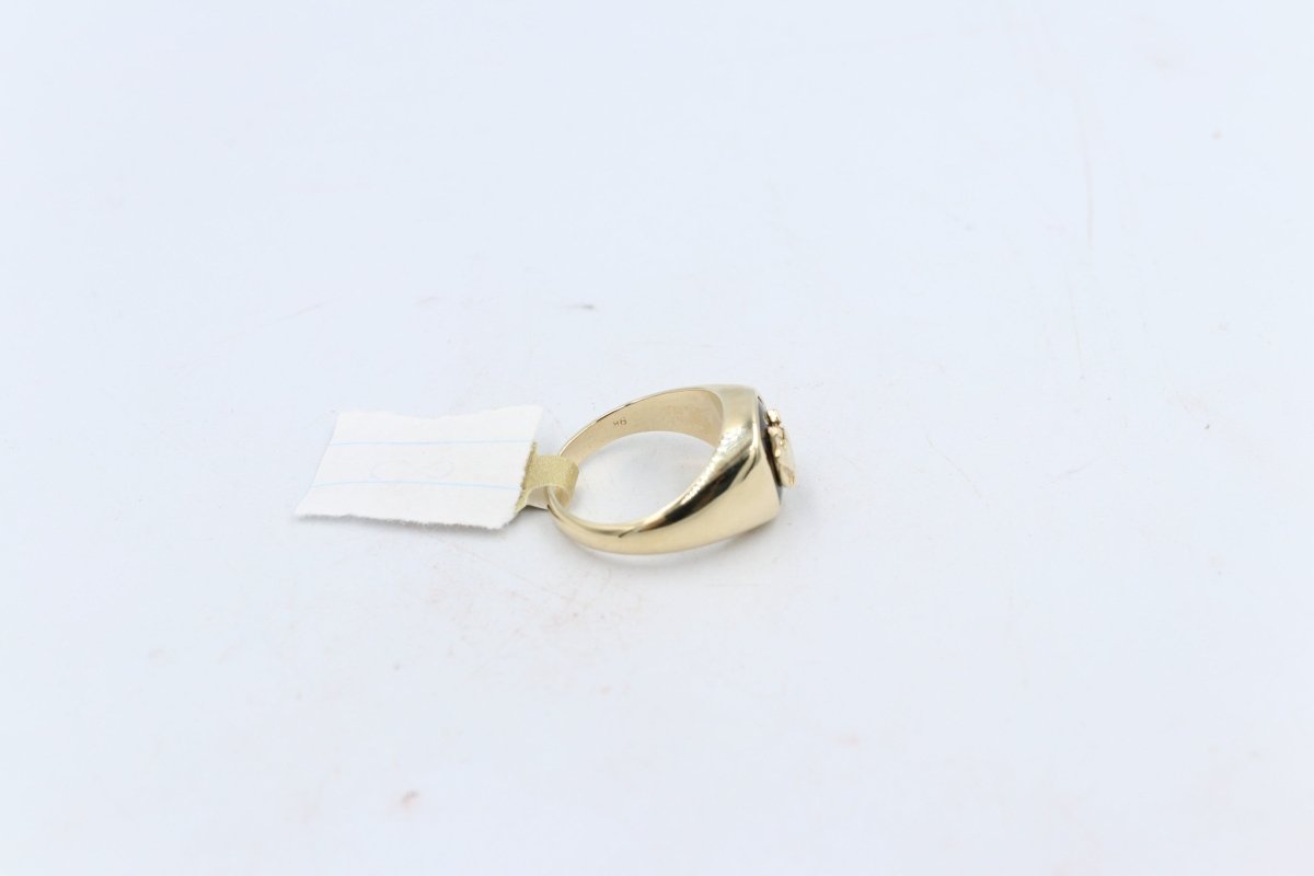 9ct Mens Ring with Black Onyx  & silver Horsehead