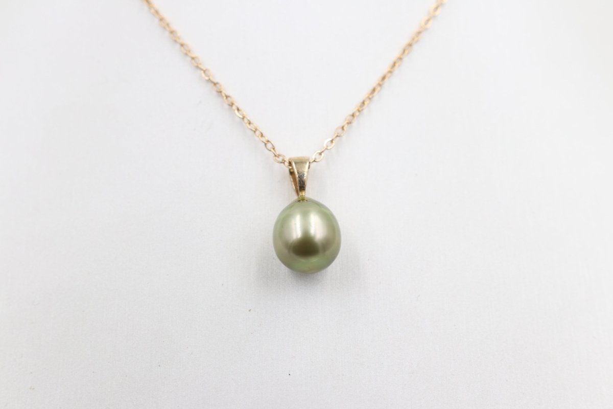 9ct Gold set Tahitian Pearl Pendent 10mm
