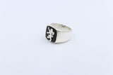 Stg Silver Mens Ring with Onyx and Lion Top