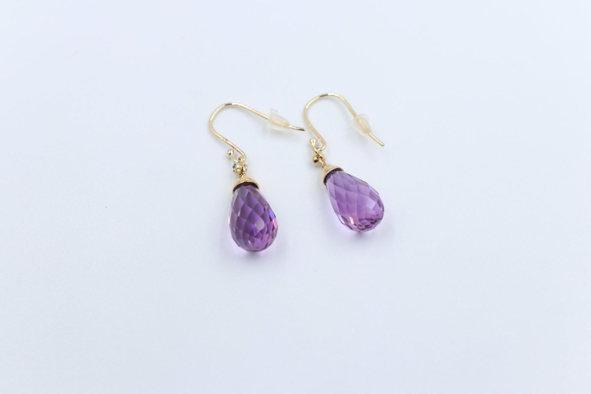 9ct Gold Genuine Amethyst Drop Earrings