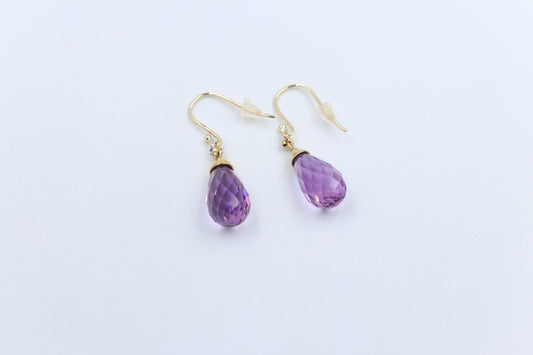 9ct Gold Genuine Amethyst Drop Earrings
