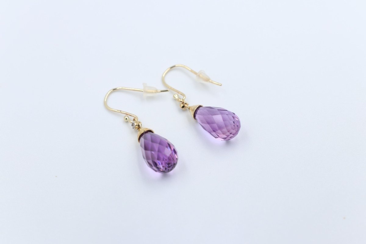 9ct Gold Genuine Amethyst Drop Earrings