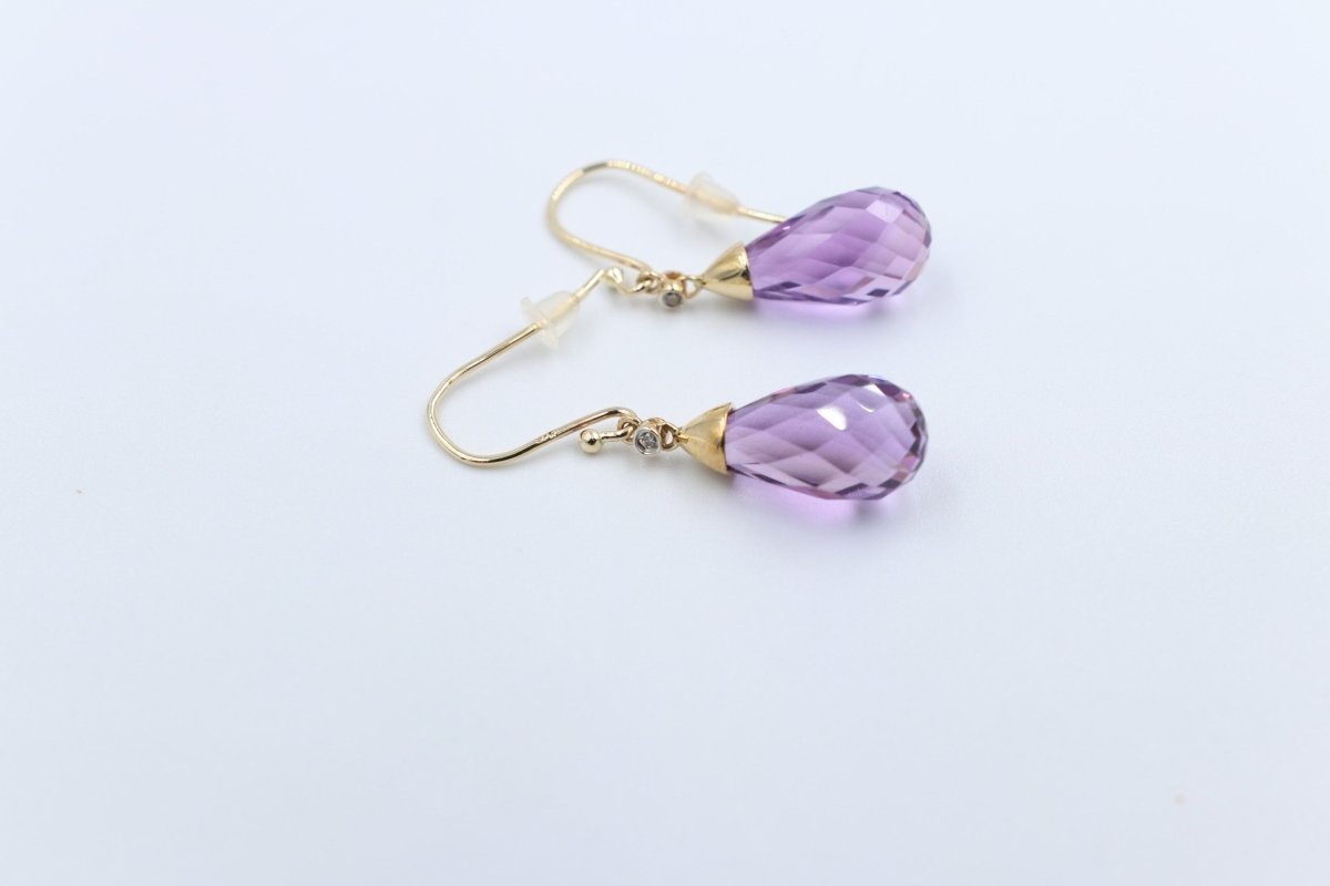 9ct Gold Genuine Amethyst Drop Earrings