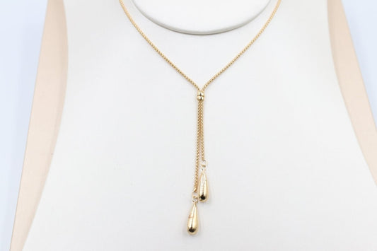9ct Gold Lariat Style Necklace with Teardrops 45cm