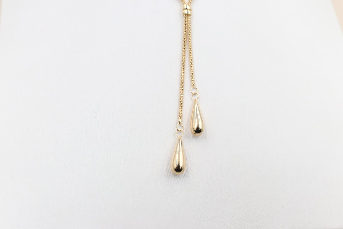 9ct Gold Lariat Style Necklace with Teardrops 45cm