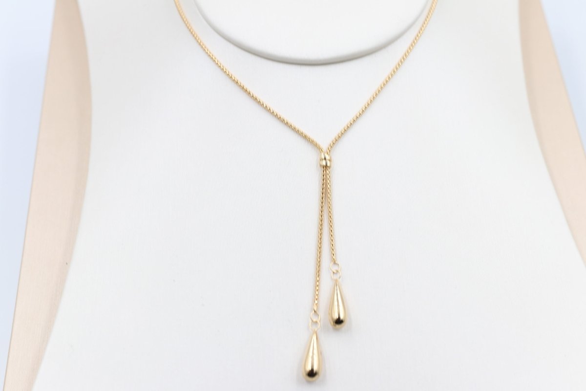 9ct Gold Lariat Style Necklace with Teardrops 45cm