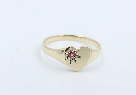 9ct Gold Girls Signet Ring with Pink Tourmaline