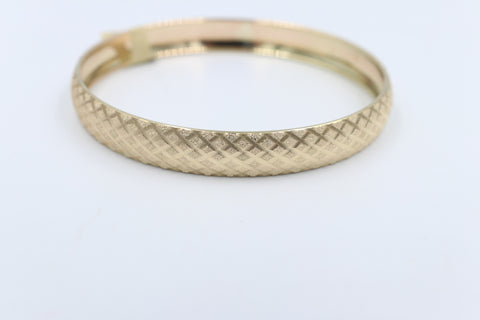 9ct Gold Fancy satin & Diamond Cut Crossover  Bangle 10mm