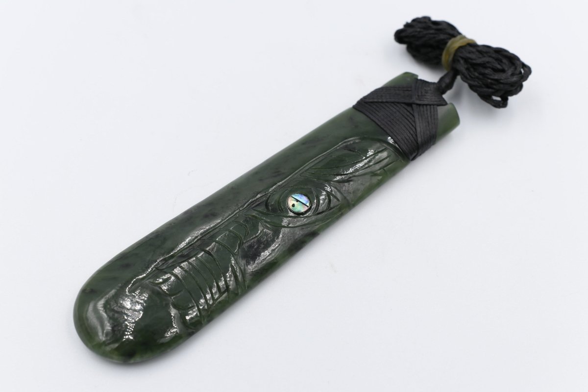 New Zealand Greenstone Wrapped Engraved Toki 125mm