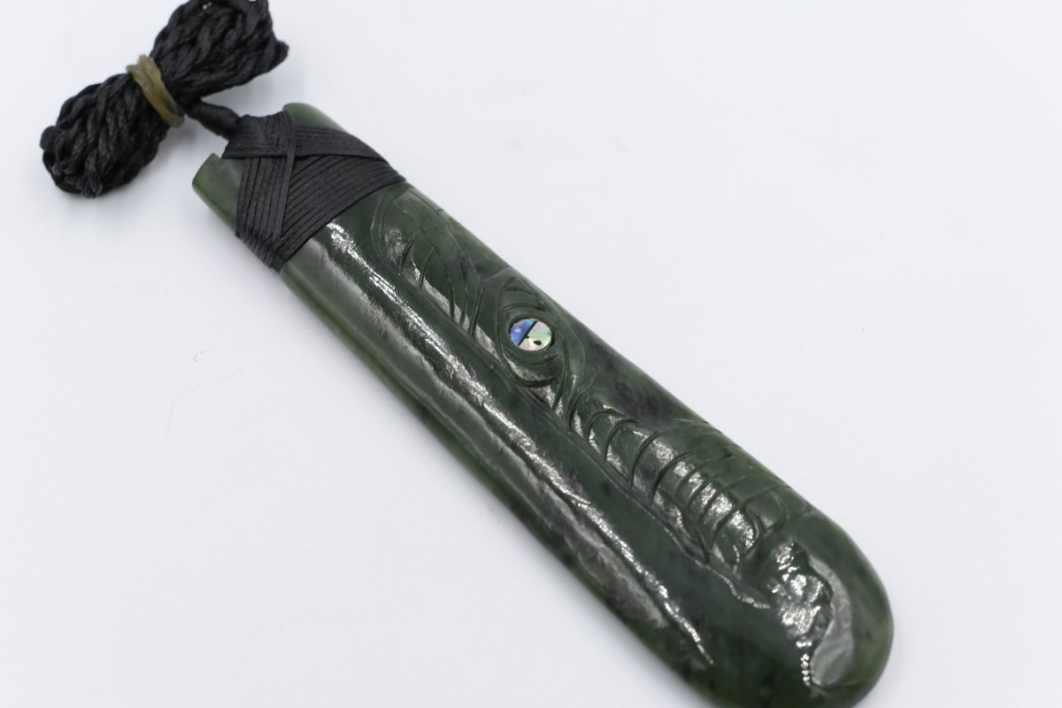 New Zealand Greenstone Wrapped Engraved Toki 125mm