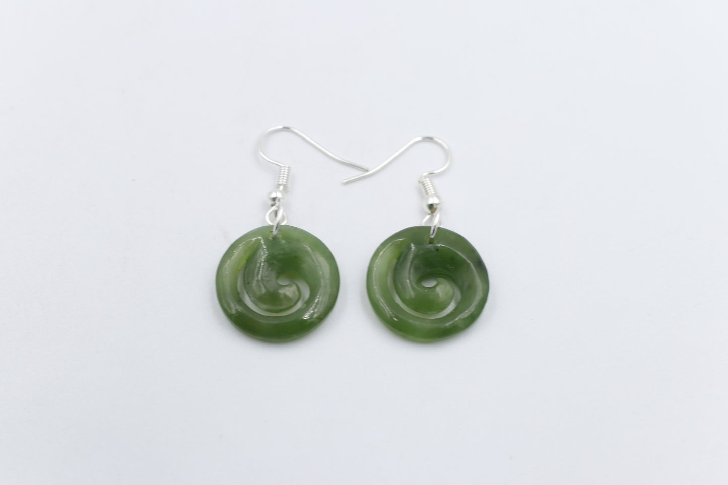 Stg Silver set New Zealand Greenstone Koru Drop Earrings
