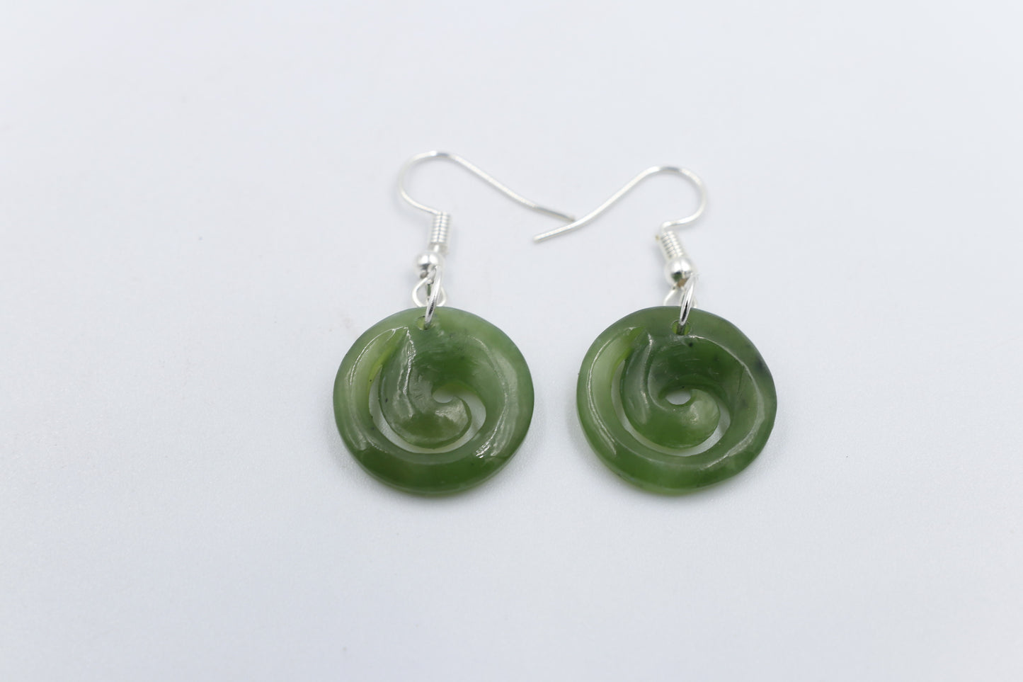 Stg Silver set New Zealand Greenstone Koru Drop Earrings