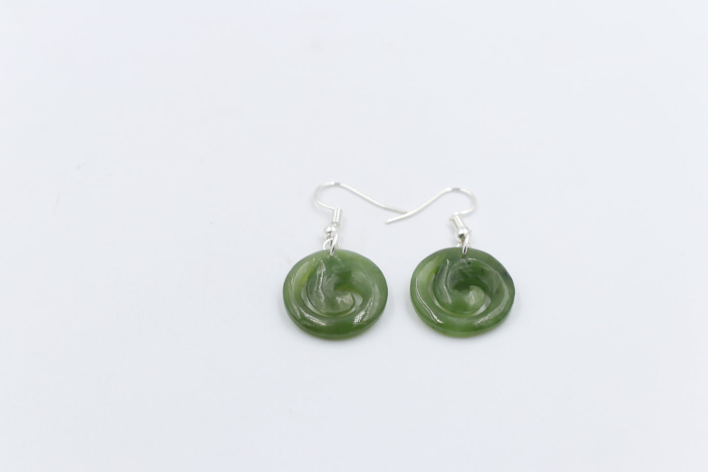 Stg Silver set New Zealand Greenstone Koru Drop Earrings