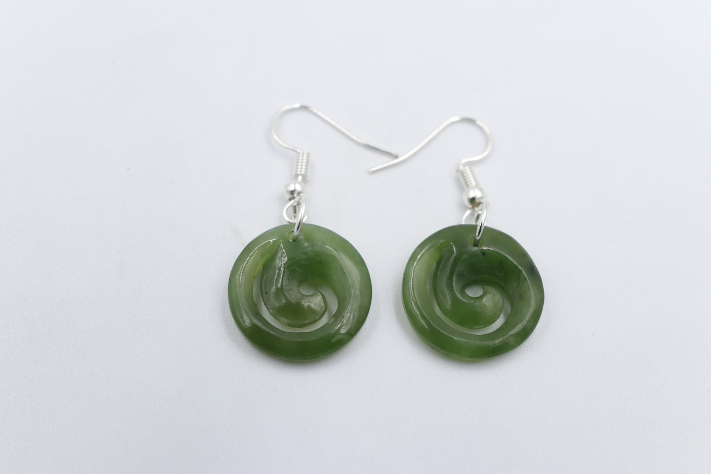 Stg Silver set New Zealand Greenstone Koru Drop Earrings