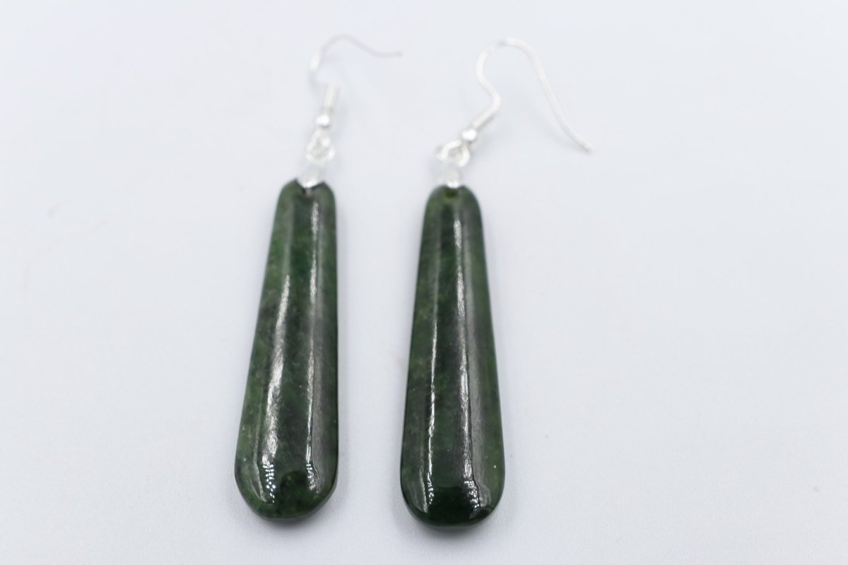 Stg Silver NZ Greenstone Drop Earrings