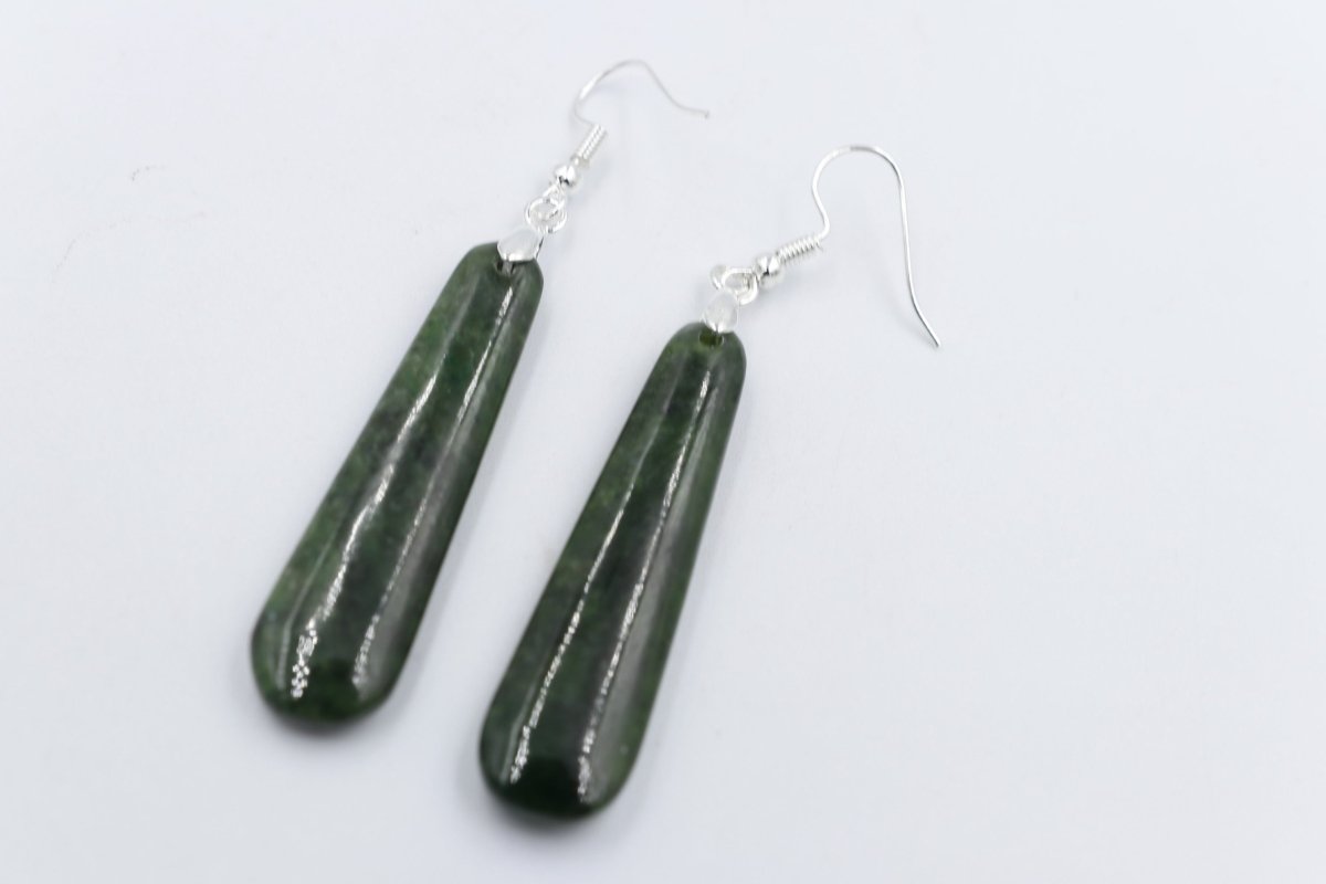 Stg Silver NZ Greenstone Drop Earrings