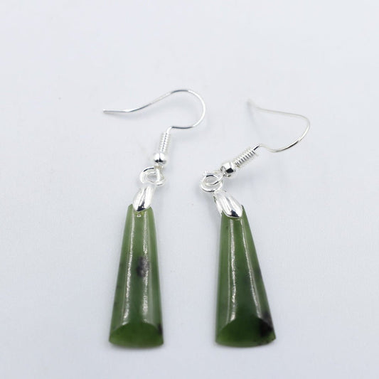 Stg Silver set New Zealand Greenstone Drop Earrings