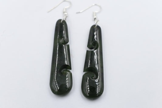 New Zealand Greenstone Drop Koru Earrings