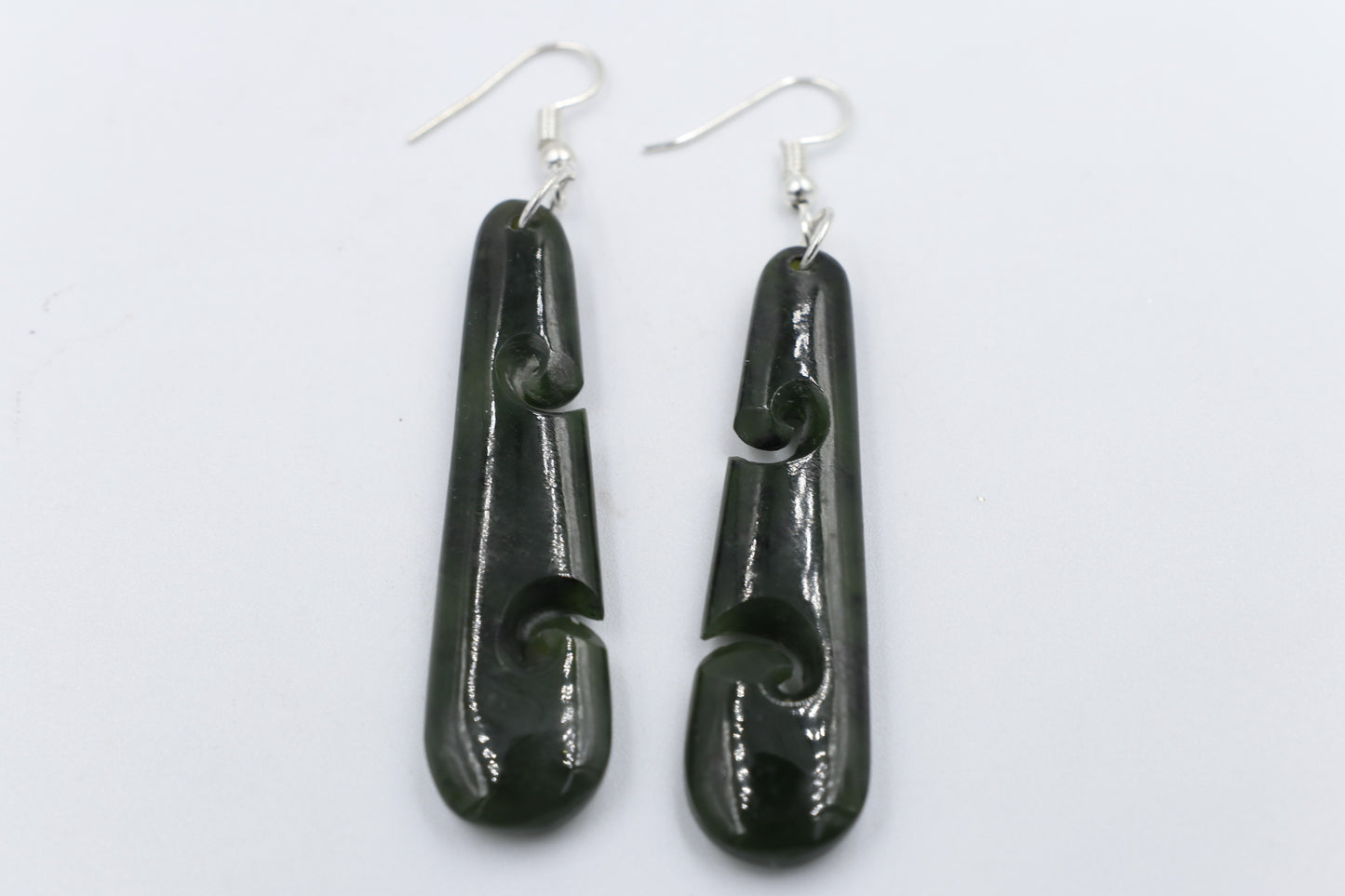 New Zealand Greenstone Drop Koru Earrings