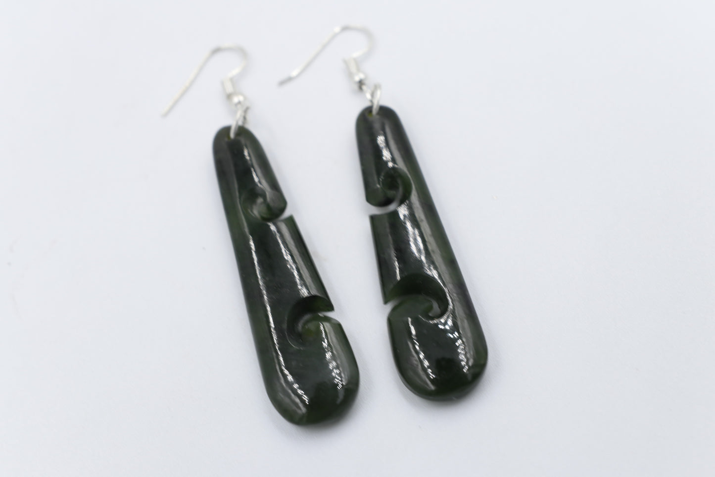 New Zealand Greenstone Drop Koru Earrings