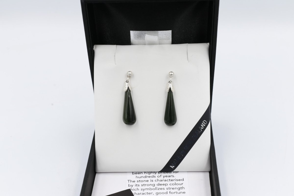 New Zealand Greenstone  Drop Earrings with Stg silver setting