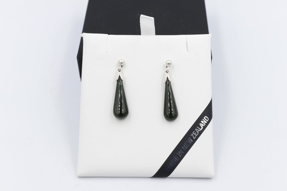 New Zealand Greenstone  Drop Earrings with Stg silver setting