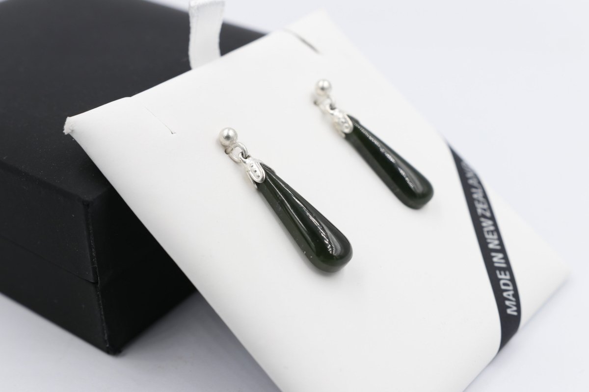New Zealand Greenstone  Drop Earrings with Stg silver setting