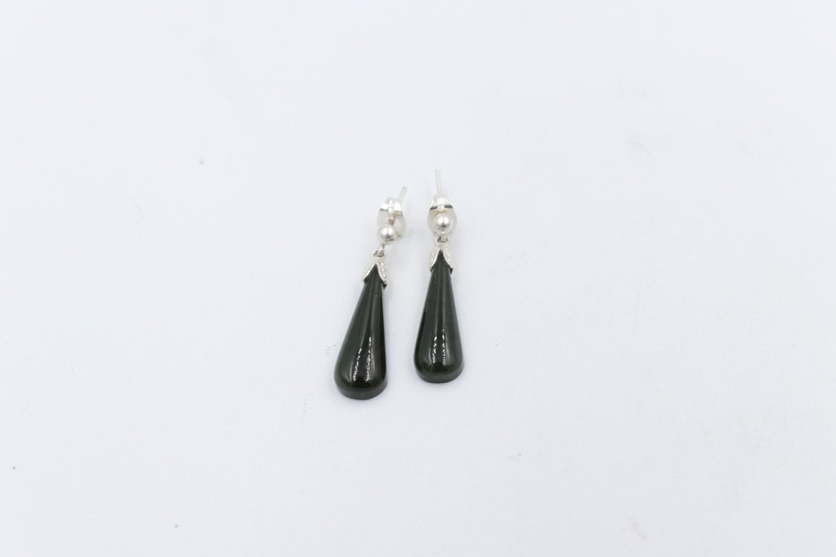 New Zealand Greenstone  Drop Earrings with Stg silver setting