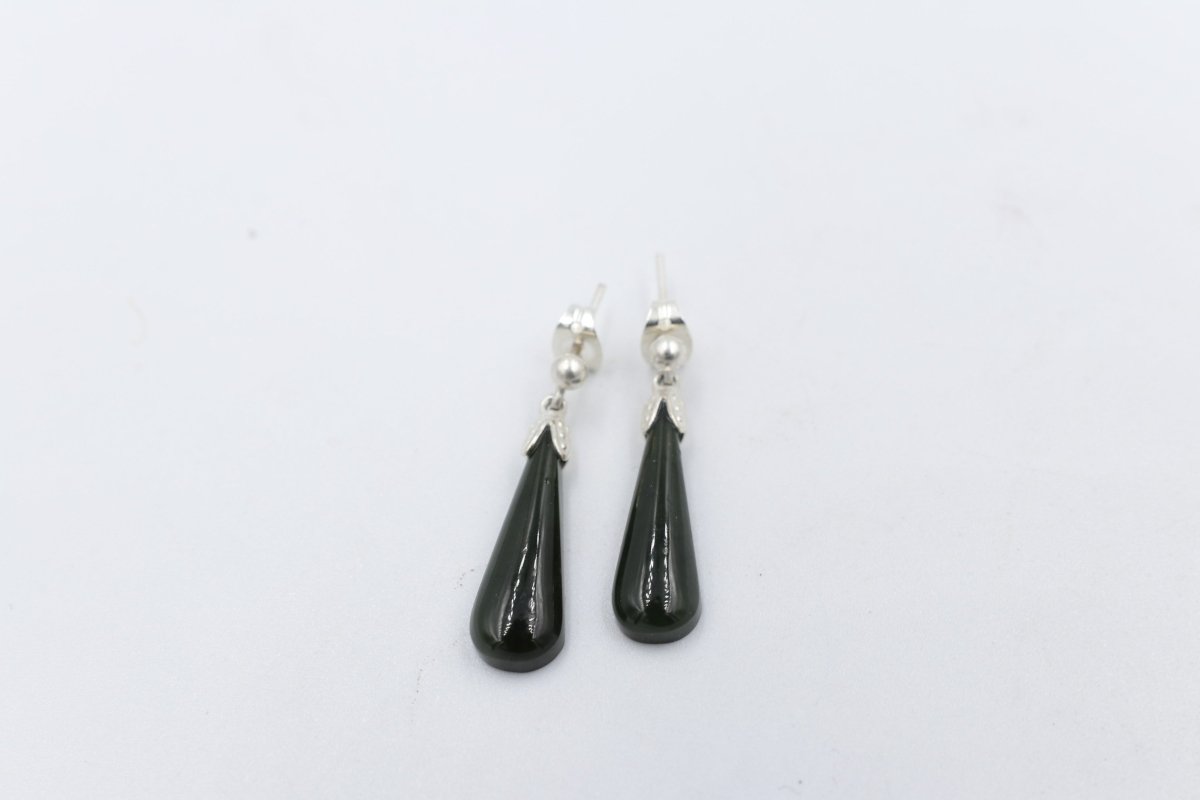 New Zealand Greenstone  Drop Earrings with Stg silver setting