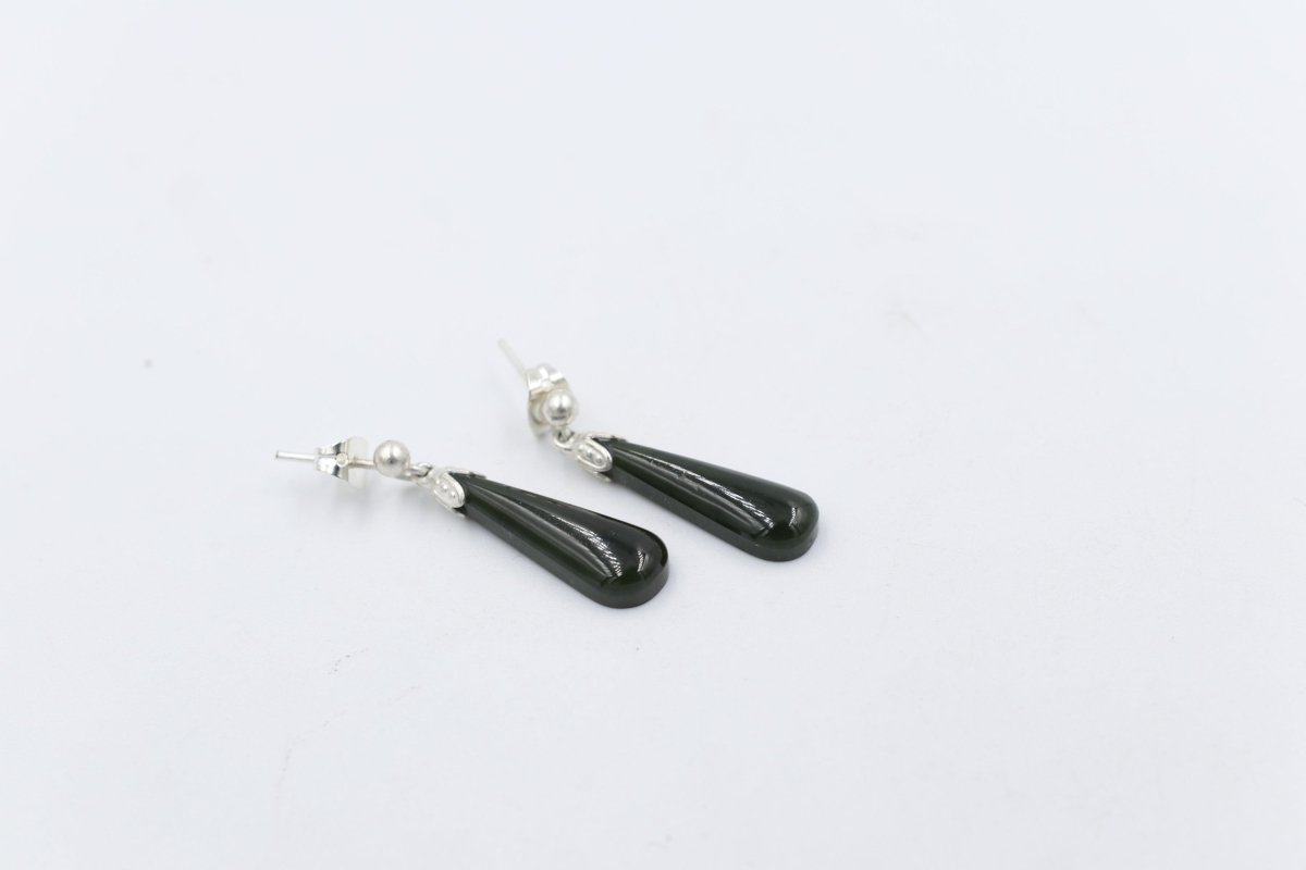 New Zealand Greenstone  Drop Earrings with Stg silver setting