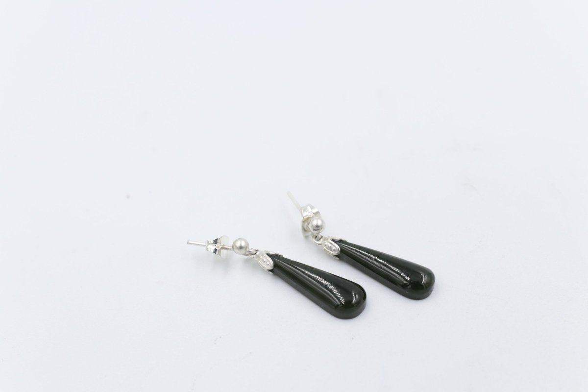 New Zealand Greenstone  Drop Earrings with Stg silver setting