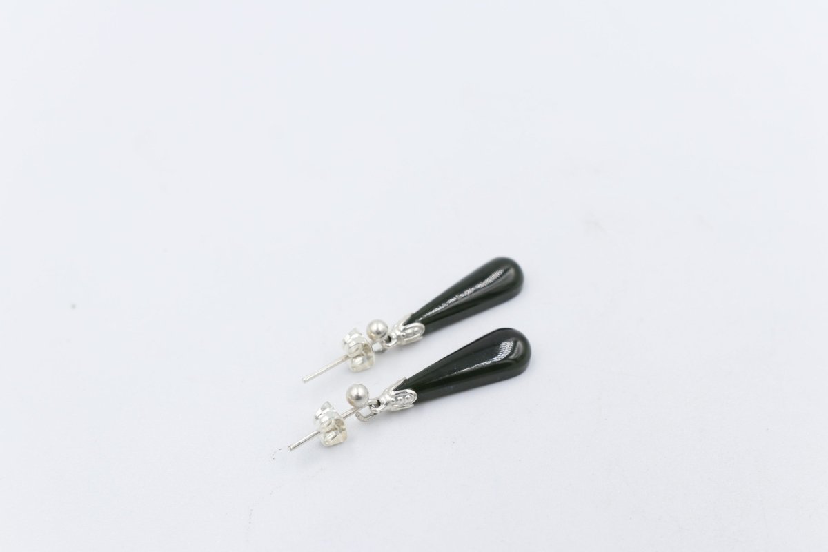 New Zealand Greenstone  Drop Earrings with Stg silver setting
