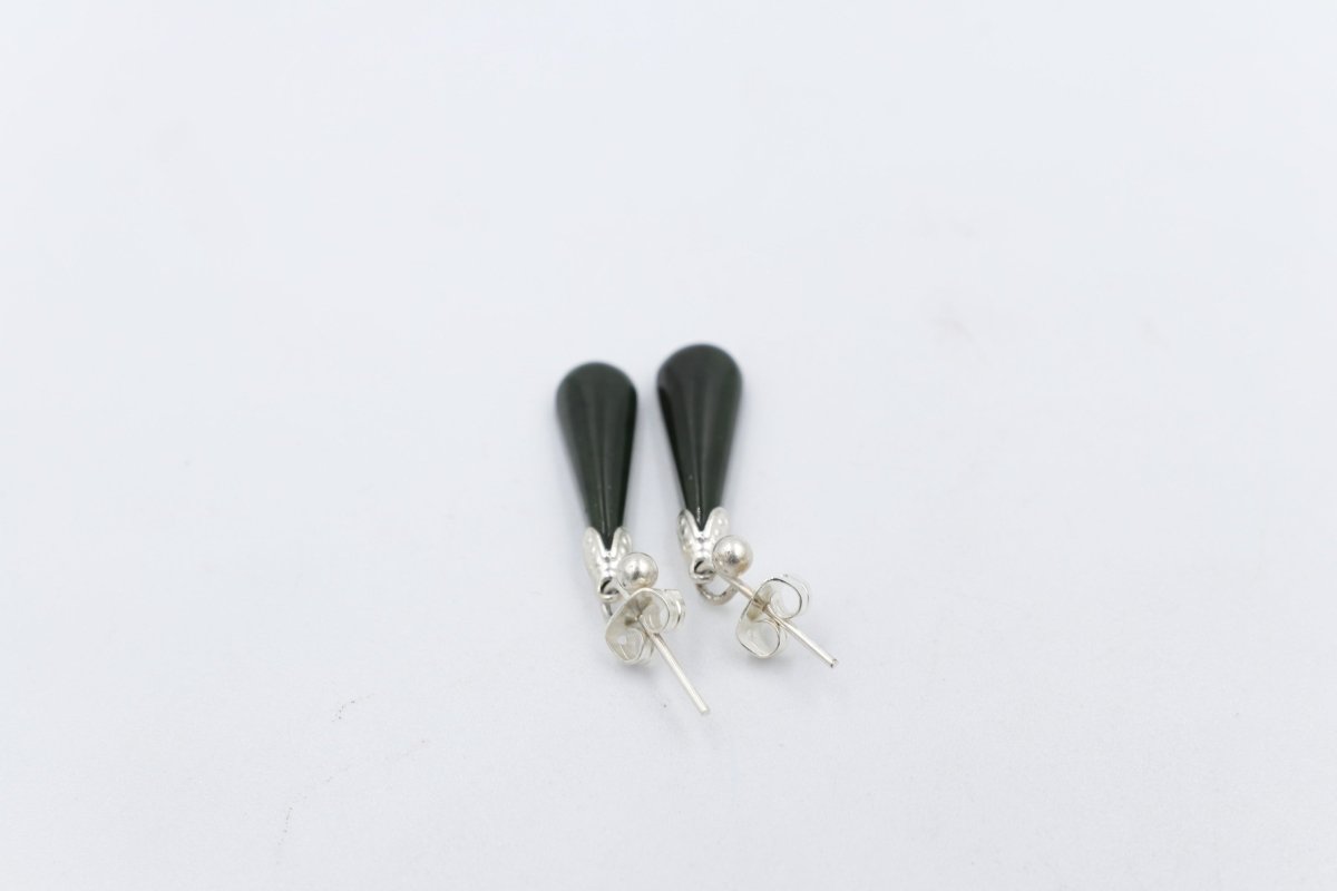 New Zealand Greenstone  Drop Earrings with Stg silver setting
