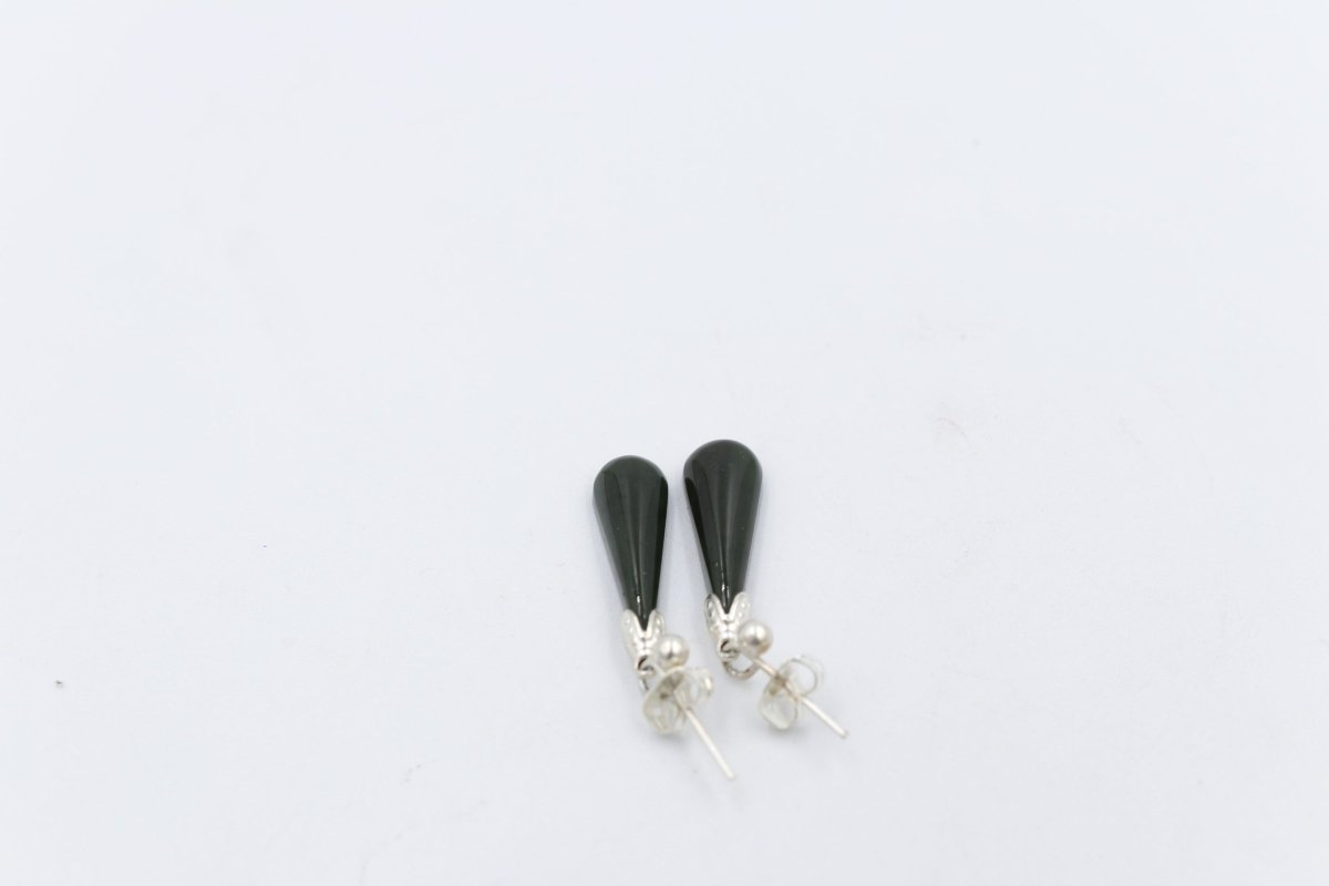 New Zealand Greenstone  Drop Earrings with Stg silver setting