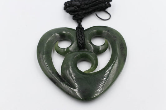 Large Greenstone Heart with triple Koru