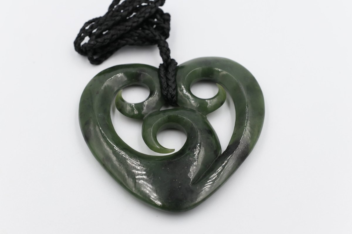 Large Greenstone Heart with triple Koru